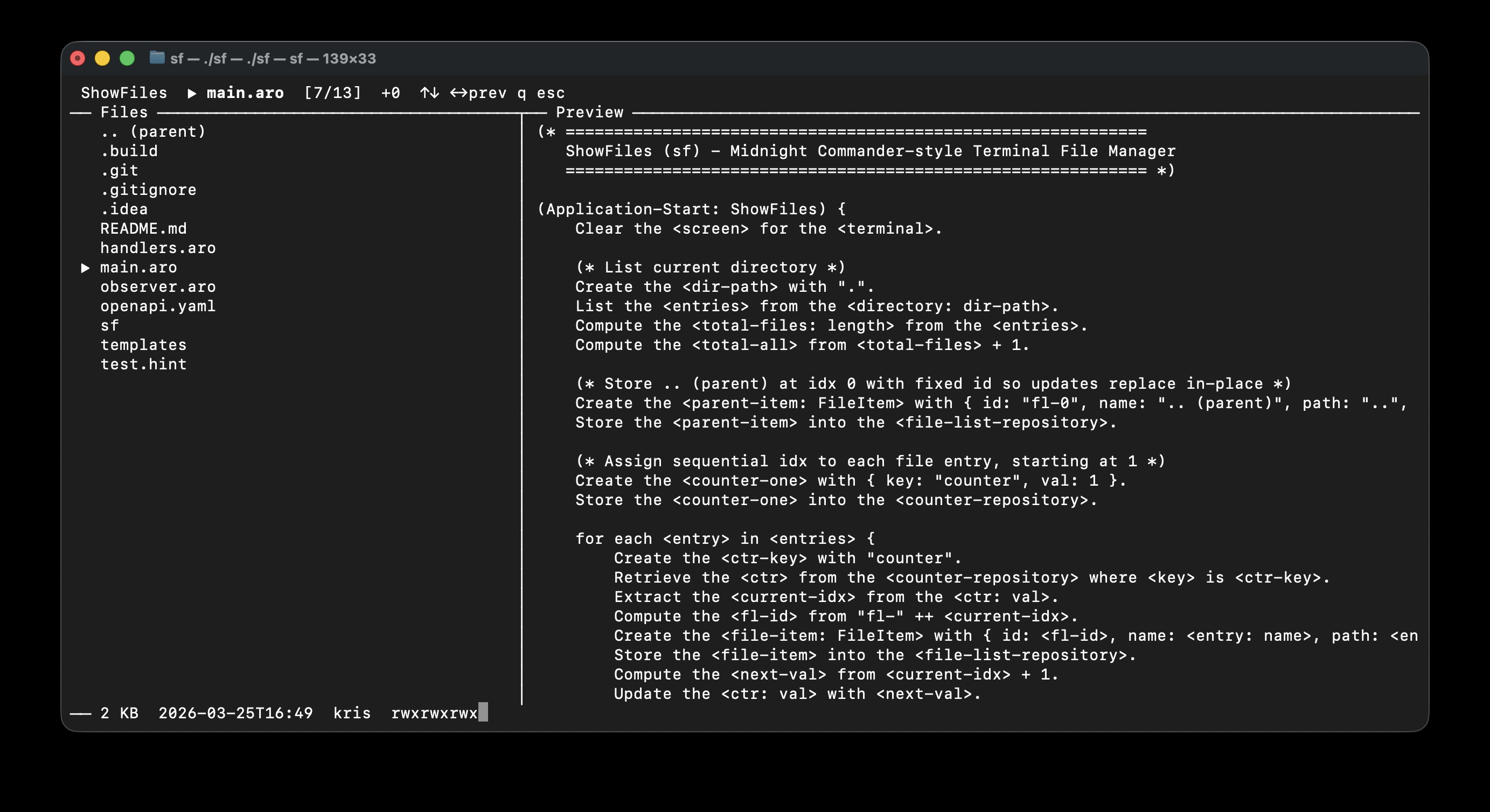 ShowFiles terminal file manager screenshot